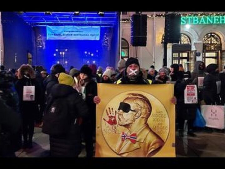 تظاهرات پرشور ایرانیان در مقابل شهرداری اسلو در هنگام اهدای جایزه صلح نوبل و راهپیمایی عفو بین الملل