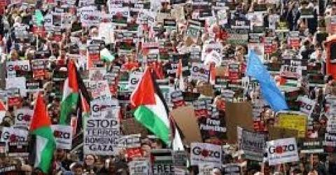 لندن: تظاهرات هزاران نفر در در همبستگی با مردم فلسطین ، علیه نسل کشی و کشتار و مجازات جمعی مردم غزه